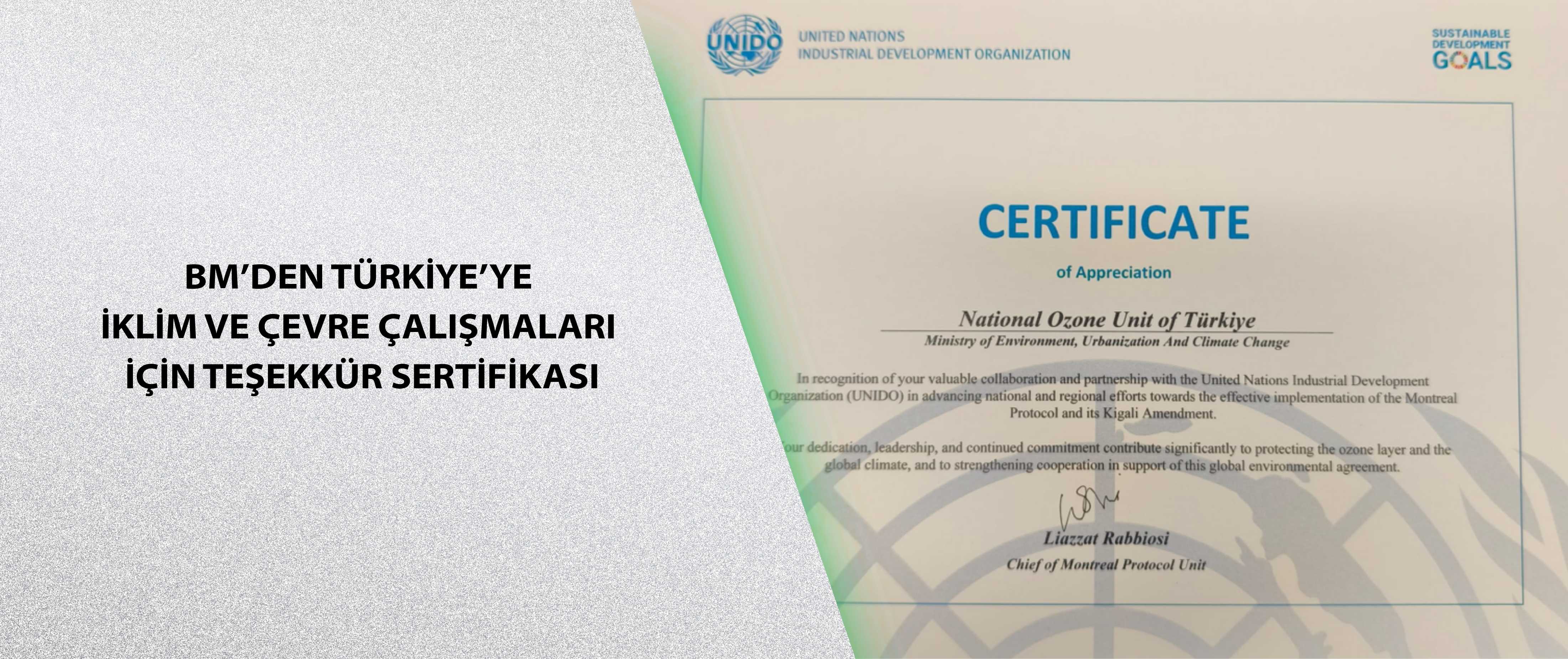 BM’den Türkiye’ye İklim ve Çevre Çalışmaları İçin Teşekkür Sertifikası